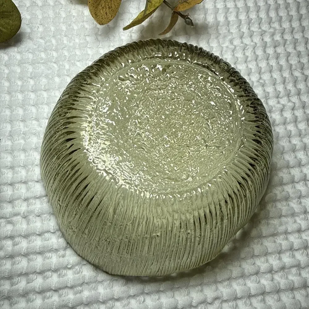 Vintage Scalloped Edge Avocado Green Ribbed Glass Dessert Berry Bowl 6” Decor